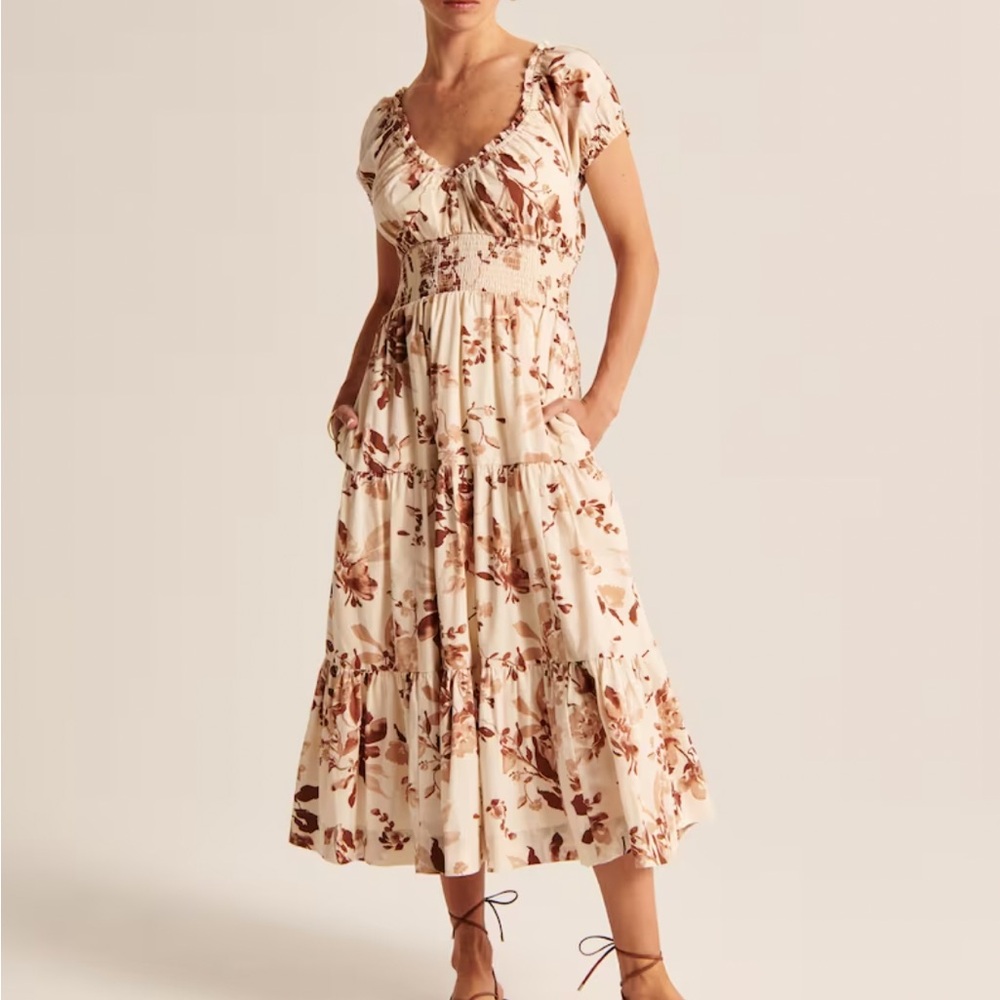 A&F Cap Sleeve Smocked Waist Midi Dress